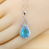 Ensemble collier goutte d'eau bleue argent