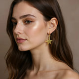 Boucles d'oreilles créoles lune et étoile dorées porté