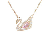 Collier Cygne Zircon Bleu et Rose Or