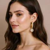 Boucles d'Oreilles Lune et Étoile Zircon porté