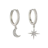 Boucle d'oreille Lune créole dorée zircons