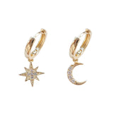 Boucles d'oreilles lune et étoile asymétriques
