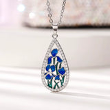 Collier Pendentif Goutte Émail Bleu
