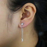 Boucles d'Oreilles Pendantes Lune Zirconiums (Doré)