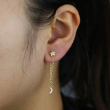 Boucles d'Oreilles Pendantes Lune Zirconiums (Doré)