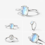 Bague Pierre de Lune Bleue couleur argent