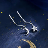 Boucles d'oreilles lune étoile asymétriques (couleur argent)
