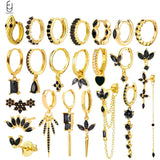 Boucles d'oreilles créoles lune et étoile noires