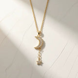 Collier Lune et Étoile Zircons Doré