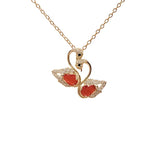 Collier Cygne Zircon Bleu et Rose Or