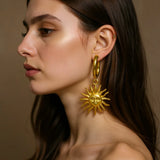 Boucle d'oreille pendante Soleil (Acier) porté