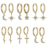 Boucle d'oreille Lune créole dorée zircons