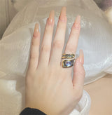 Bague cocktail goutte noir et or