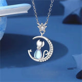 Collier Chat et Croissant de Lune Argent