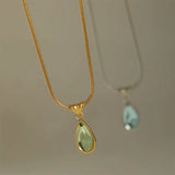Collier goutte bleue, chaîne serpent argentée