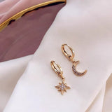 Boucles d'oreilles lune et étoile asymétriques (doré)