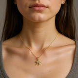 Collier Acier Pendentif Zircone Doré porté