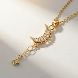 Collier Lune et Étoile Zircons Doré