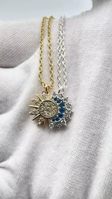 Collier Lune et Soleil en zircons (doré)