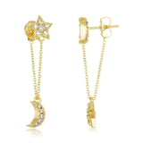 Boucles d'Oreilles Pendantes Lune Zirconiums (Doré)