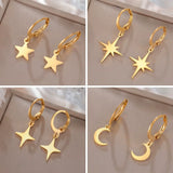 Boucles d'oreilles créoles lune et étoile dorées