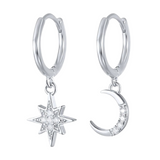 boucle d'oreille lune et étoile argent