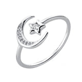 bague lune avec étoile scintillante