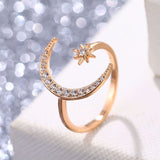 Bague lune et étoile brillante rose or