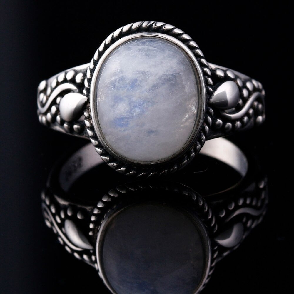 Bague Pierre de Lune Bleue (Argent) - Main Image