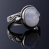 bague pierre de lune bleue et blanche
