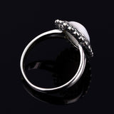 bague pierre de lune fleures noires