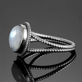 bague pierre de lune véritable ronde et blanche