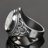 Bague pierre de lune viking homme