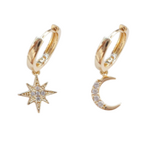 Boucle d'oreille lune etoile