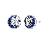 Boucle d'oreille lune chat bleu