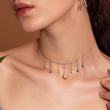 collier demi-lune et étoiles argents