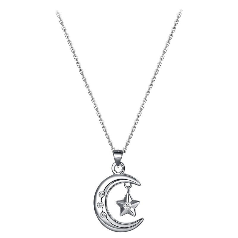 Collier Lune et Etoile avec Diamants (Argent)