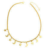 collier lune et étoiles or