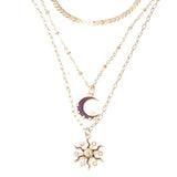 collier lune et soleil en 3 rangs