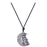 collier lune hibou argenté