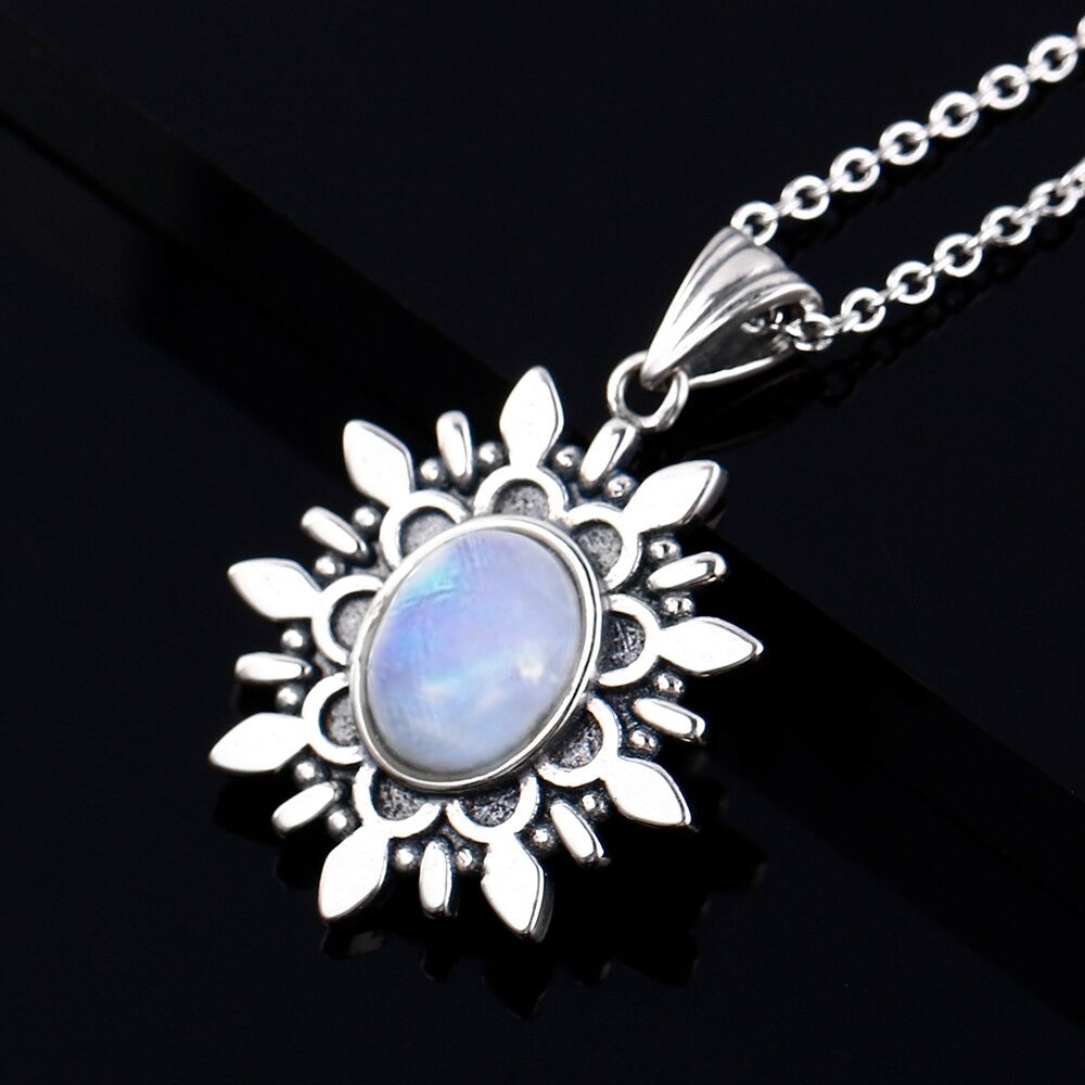 Collier Pierre de Lune Flocon Bleu (Argent)