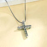 Collier Croix Zircon Bleu
