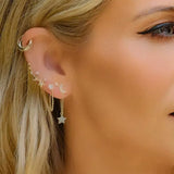 Boucles d'Oreilles Pendantes Lune Zirconiums (Doré)