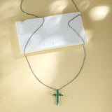Collier Croix Zircon Bleu