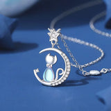 Collier Chat et Croissant de Lune Argent