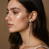 Boucles d'oreilles lune étoile asymétriques (couleur argent) porté