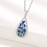 Collier Pendentif Goutte Émail Bleu