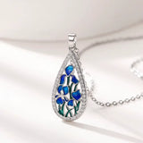 Collier Pendentif Goutte Émail Bleu
