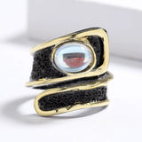 Bague cocktail goutte noir et or