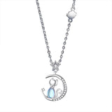 Collier Chat et Croissant de Lune Argent